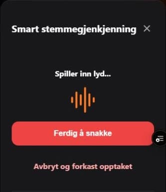 SNAKK-vinduet med lydopptak og Ferdig å snakke