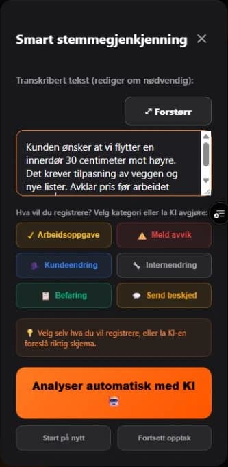 Redigerbar demobeskjed om å flytte en innerdør og valg av registreringstype